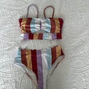 Colorful Striped High Waisted Bikini